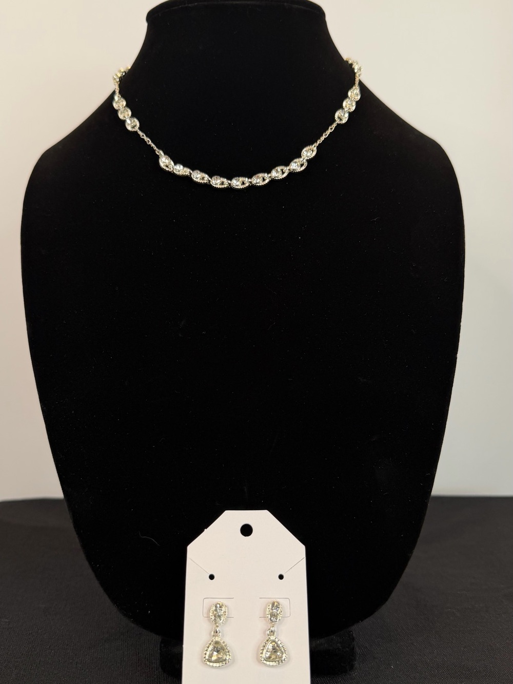 Crystal Necklace and Earring Set - Silver Tone